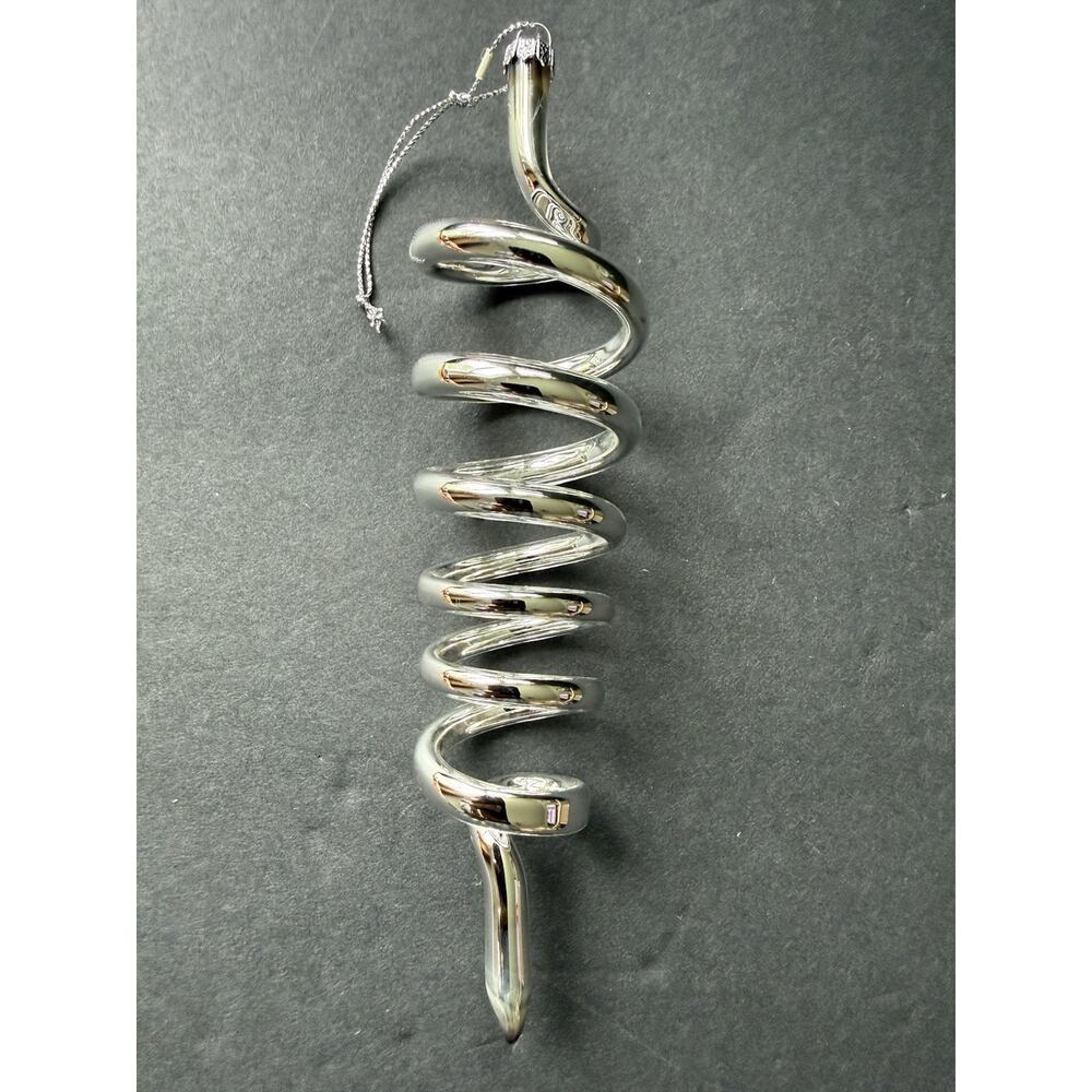 Krebs Christmas Ornaments Silver Glass Corkscrew Swirls Twists Whimsy
